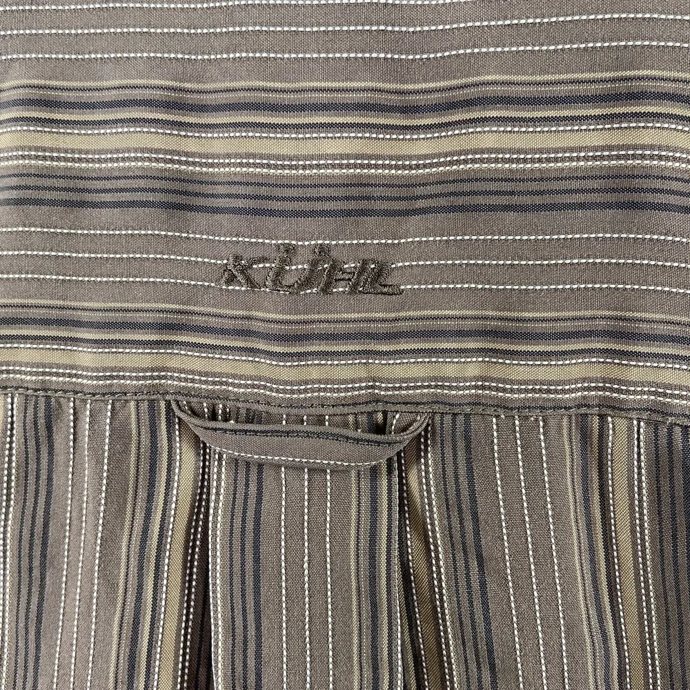 KUHL Shirt Mens XL Button Up Striped Short Sleeve Brown Pocket Hiking Outdoor